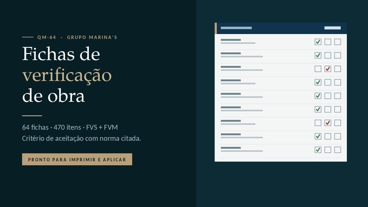 Kit QM-64 — fichas de verificação de serviço e material para obra